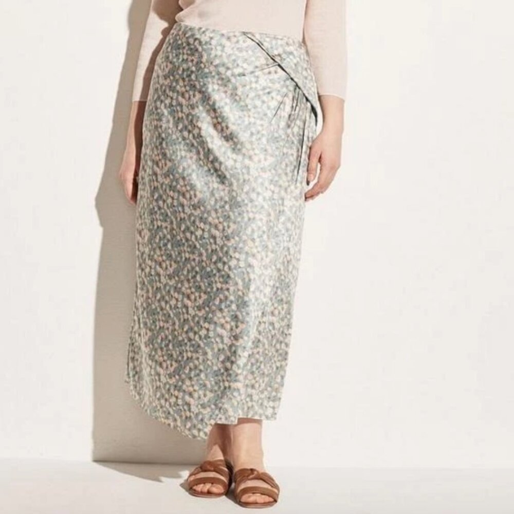 Vince Carnation Asymmetric Cascade Drape Midi Skirt In Blue Fog